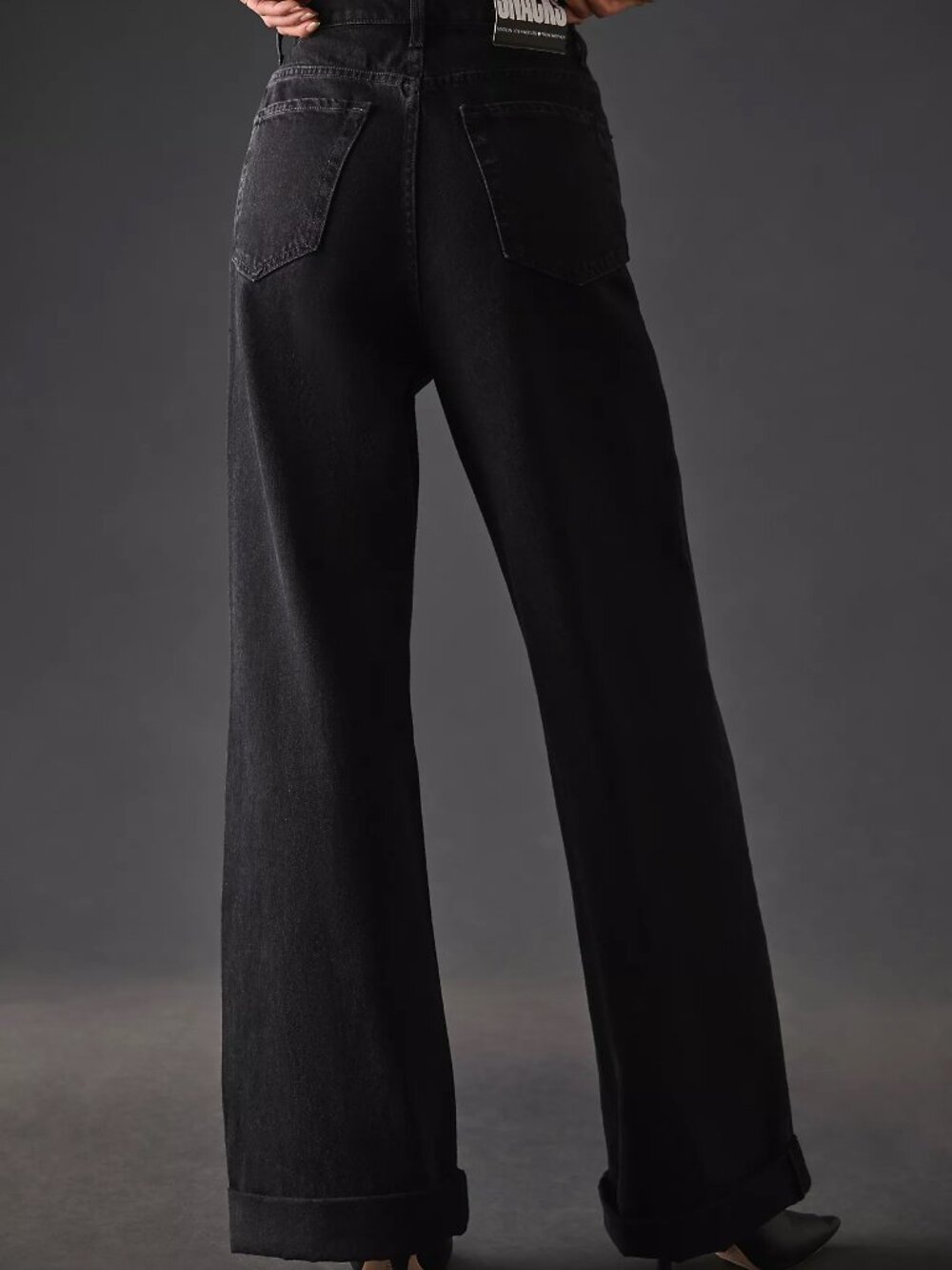 MOTHER  SNACKS! High Rise Funnel Heel Cuff Black Wide Leg Jeans Smacking Good 25